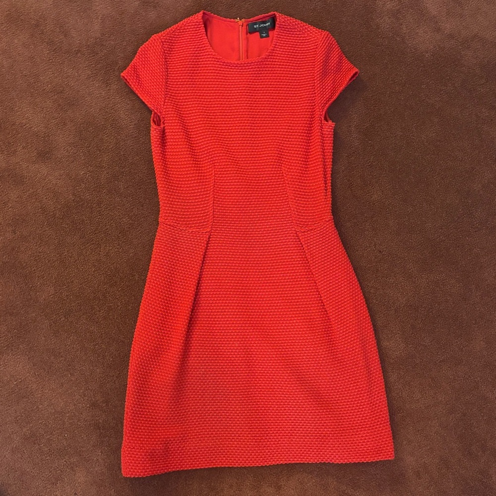 St. John Knit Red Mini Dress WITH POCKETS